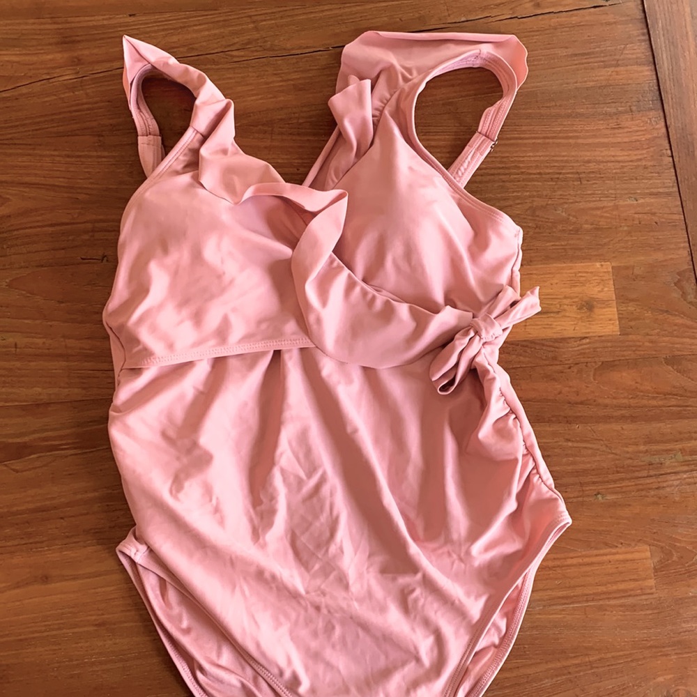 Kindred Bravely Pink Ruffle One-piece Nursing & Maternity Swimsuit in Shell Pink
